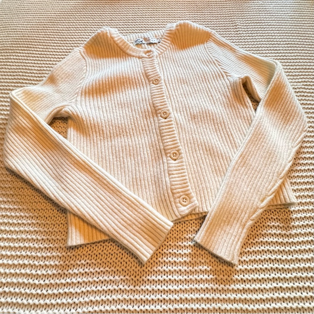 💖 Only - Cream Ribbed Cropped Cardigan